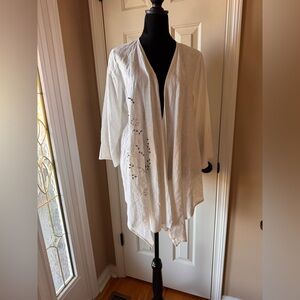 peck&peck Elegant 100% Linen White Open Front Draped Cardigan size medium NWT